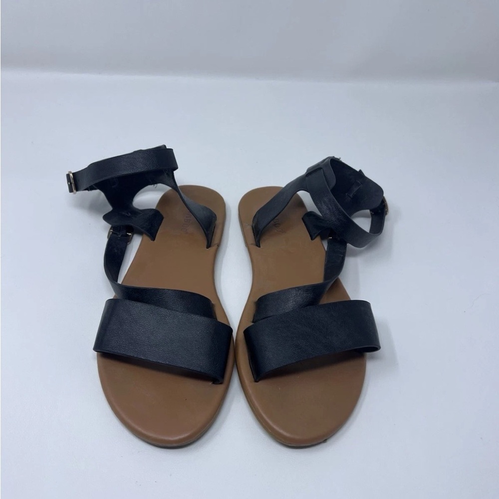 BAMBOO Black and Tan Strappy Sandals